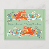 Happy Easter Spring Konijn Roze Munt Tribal Uniek Feestdagenkaart (Voorkant)