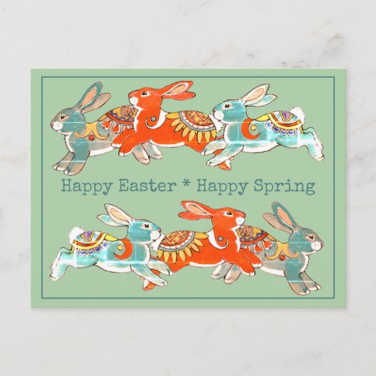 Happy Easter Spring Konijn Roze Munt Tribal Uniek Feestdagenkaart (Voorkant)