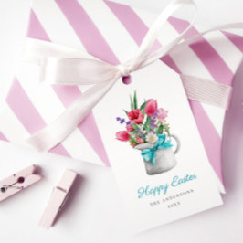 Happy Easter Spring Tulip Blue Ribbon  Cadeaulabel