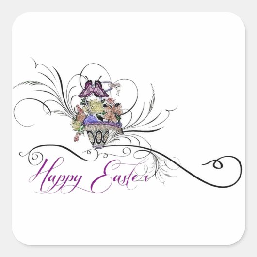 Happy Easter Square Sticker (Voorkant)