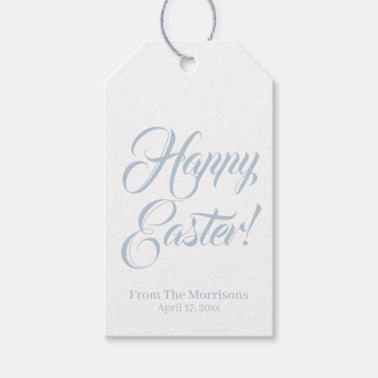 Happy Easter-stoffige blauwe aangepaste script sch Cadeaulabel (Voorkant)