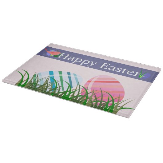 Happy Easter Striped Easter Eggs Glas Snijplank (Hoek)