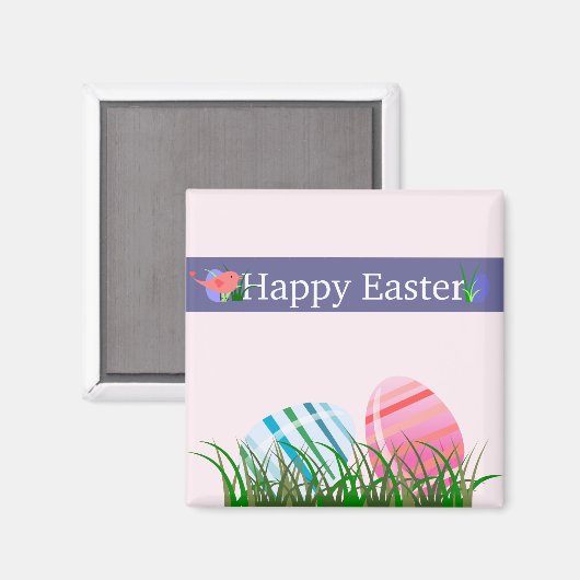 Happy Easter Striped Easter Eggs Magneet (Voorkant / Achterkant)