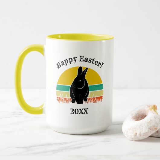 Happy Easter Sunset Bunny Silhouette Mok (Met donut)