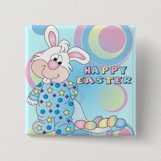 Happy Easter Sweet Bunny Boy met eieren Vierkante Button 5,1 Cm (Voorkant)