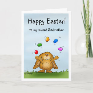 Happy Easter sweet Godmother -Schattige Bunny jong Feestdagen Kaart