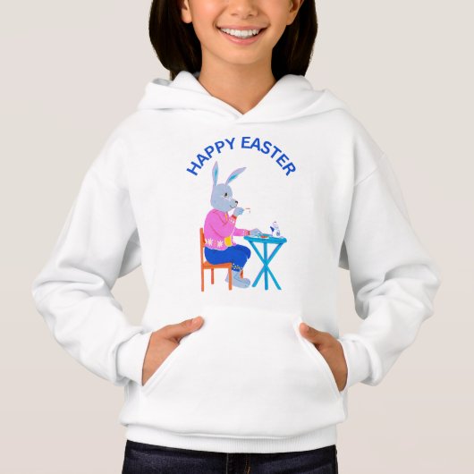Happy Easter Tea Bunny Kinder Hoodie (Voorkant)