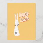 Happy Easter-tekst met bunny oranje Folie Feestdagen Briefkaart (Voorkant)