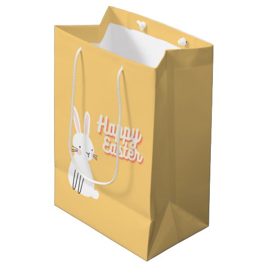 Happy Easter-tekst met bunny oranje Medium Cadeauzakje (Voorkant Gekanteld)