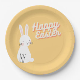 Happy Easter-tekst met bunny oranje Papieren Bordje