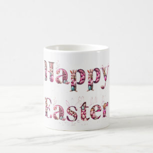 Happy Easter Text Bunnies Easter Eggs Koffiemok