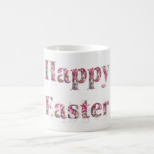 Happy Easter Text Bunnies Easter Eggs Koffiemok (Center)