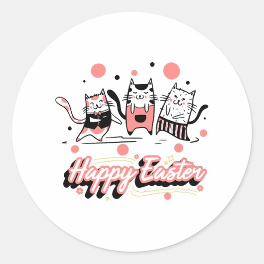 Happy Easter Three Cat Dearing Bunny Kat Kitten Ronde Sticker (Voorkant)
