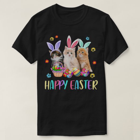 Happy Easter Three Cat Wearing Bunny Ear Kitty Kit T-shirt (Design voorkant)