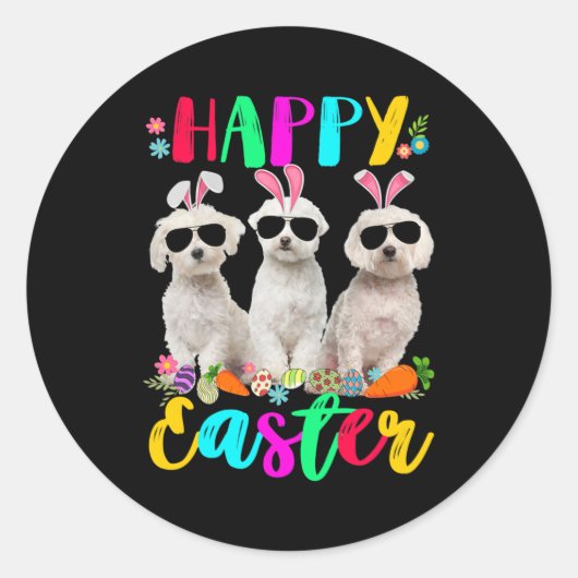 Happy Easter Three Maltese Wearing Bunny Ears Ronde Sticker (Voorkant)