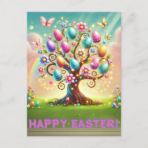 Happy Easter Tree Holiday Briefkaart