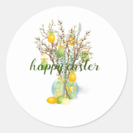 Happy Easter Tree, schattig Classic Round Sticker