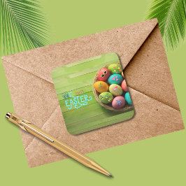 Happy Easter Tropical Beach Coastal Party Supply Vierkante Sticker