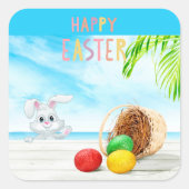 Happy Easter Tropical Ocean Beach Coastal Holiday Vierkante Sticker (Voorkant)