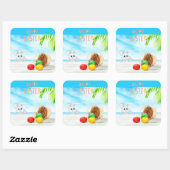Happy Easter Tropical Ocean Beach Coastal Holiday Vierkante Sticker (Vel)