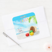 Happy Easter Tropical Ocean Beach Coastal Holiday Vierkante Sticker (Envelop)