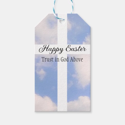 Happy Easter Trust in God Blue en White Cadeaulabel (Voorkant)