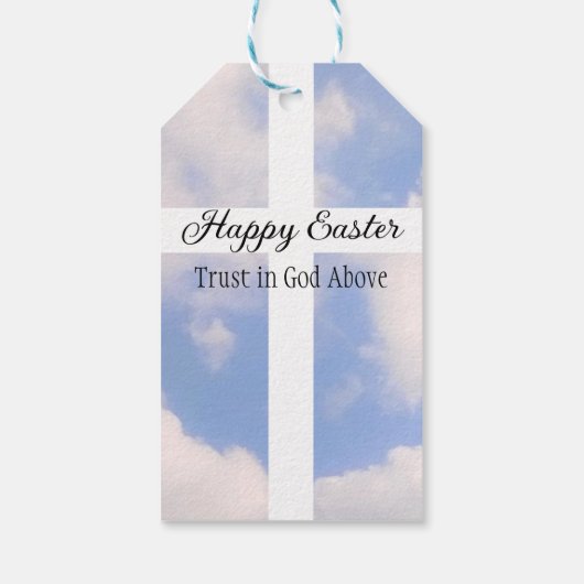 Happy Easter Trust in God Blue en White Cadeaulabel (Achterkant)