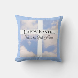 Happy Easter Trust in God Blue en White Kussen