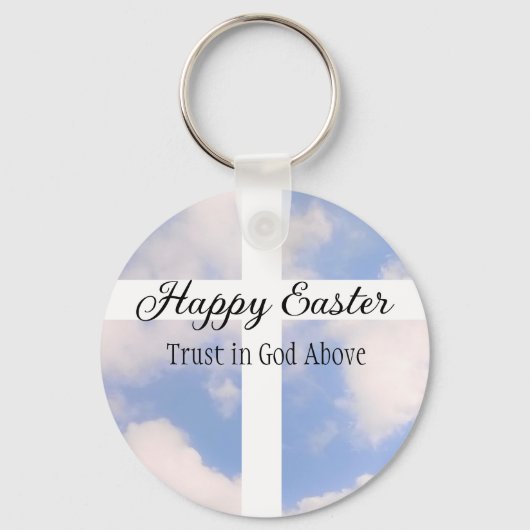 Happy Easter Trust in God Blue en White Sleutelhanger (Voorkant)