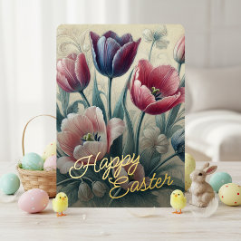 Happy Easter Tulip Floral Gold Foil Card Folie Feestdagenkaart
