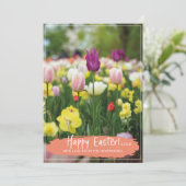 "Happy Easter" Tulip Flower Field Spring Foto Feestdagenkaart (Staand voorkant)