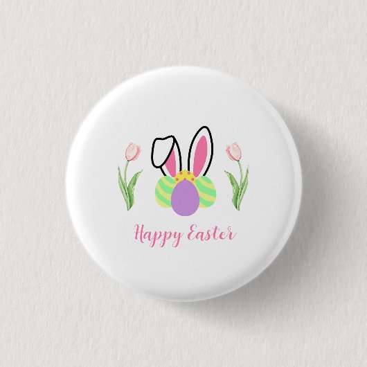 Happy Easter Tulip Flowers Bunny Ears and Eggs Ronde Button 3,2 Cm (Voorkant)