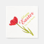 Happy Easter tulip red spring name paper napkin Servet (Voorkant)