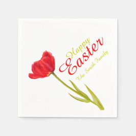 Happy Easter tulip red spring name paper napkin Servet