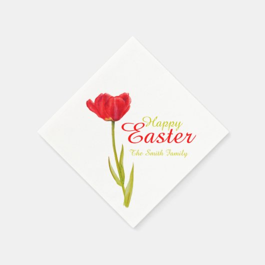 Happy Easter tulip red spring name paper napkin Servet (Hoek)