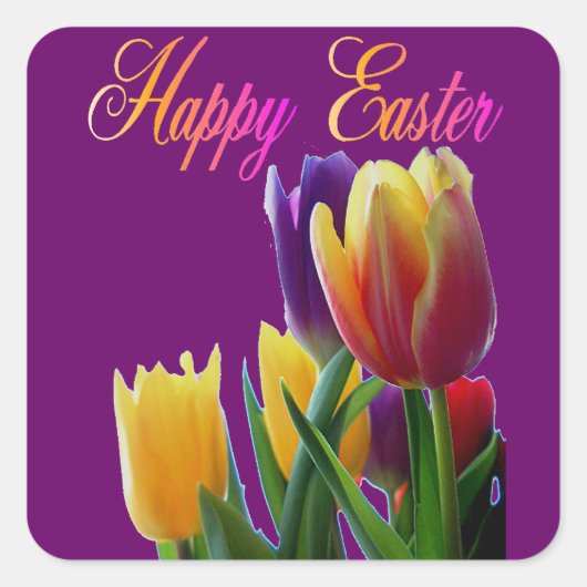Happy Easter Tulis Vierkante Sticker (Voorkant)