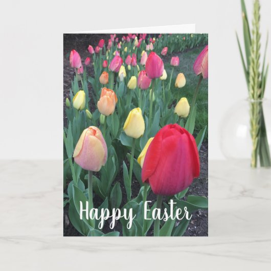 Happy Easter Tulpen Elegante Typografie Feestdagen Kaart (Voorkant)