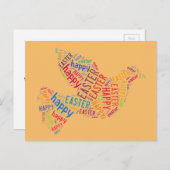Happy Easter Typography Dove Pastel Oranje Feestdagenkaart (Voorkant / Achterkant)