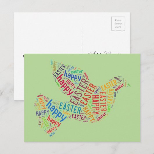 Happy Easter Typography Dove Spring Green Feestdagenkaart (Voorkant / Achterkant)