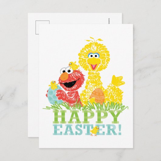 Happy Easter uit Elmo en Big Bird Briefkaart (Voorkant / Achterkant)