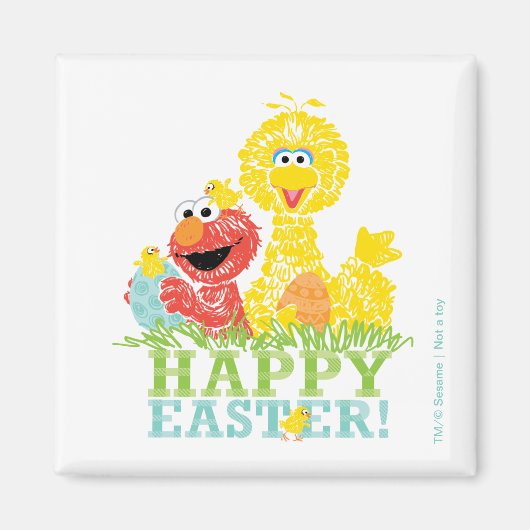 Happy Easter uit Elmo en Big Bird Magneet (Voorkant)