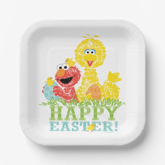 Happy Easter uit Elmo en Big Bird Papieren Bordje (Voorkant)