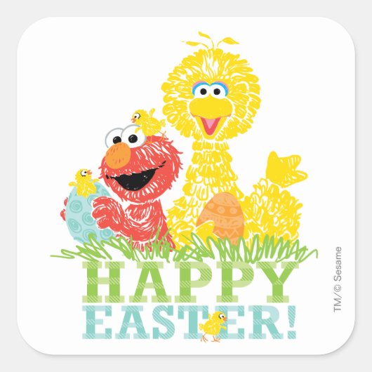 Happy Easter uit Elmo en Big Bird Vierkante Sticker (Voorkant)
