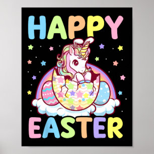 Happy Easter Unicorn Bunny Girls Kinder Paaseieren Poster