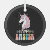 Happy Easter Unicorn Bunny Rabbit Eggs Glas Ornament (Voorkant)