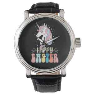 Happy Easter Unicorn Bunny Rabbit Eggs Horloge