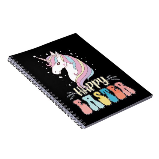 Happy Easter Unicorn Bunny Rabbit Eggs Notitieboek (Rechterzijde)