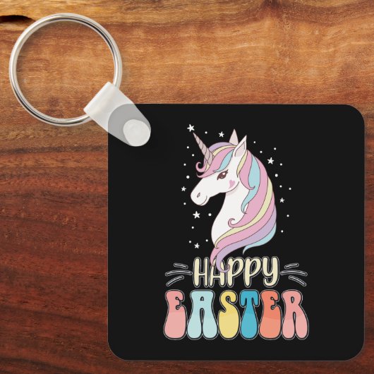 Happy Easter Unicorn Bunny Rabbit Eggs Sleutelhanger (Voorkant)