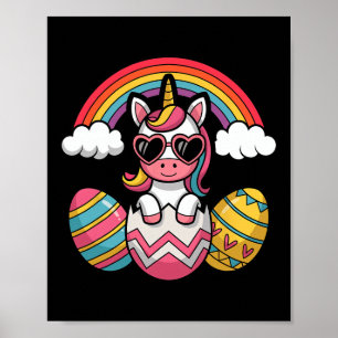 Happy Easter Unicorn met kleurrijke eieren die ove Poster