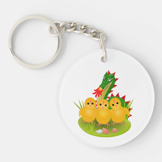 Happy Easter van drie kuikens en Dragon of Mons Sleutelhanger (Voorkant)